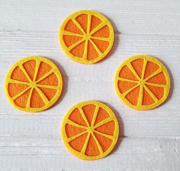 Decorative item made of felt Orange slice 4.5 cm (30 pcs in a pack) / U