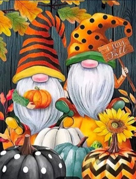 Halloween gnomes 21*25 cm. Set for creativity with rhinestones on 5D cardboard