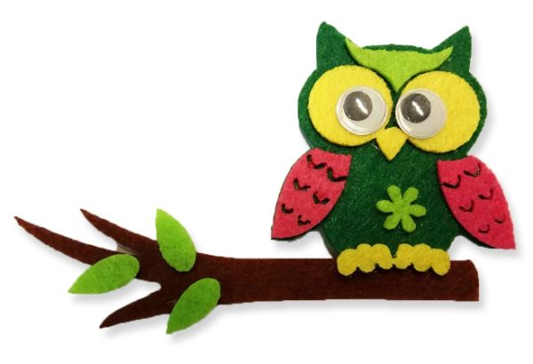 Decor from felt owl on a branch, 12 cm, 10 pcs per pack.