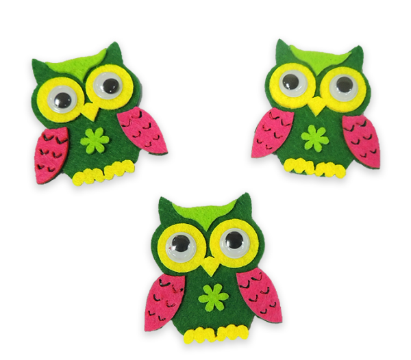 Decor of felt Wise owl, 6 cm, 10 pcs per pack.