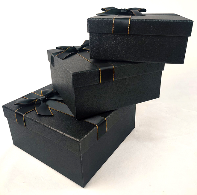 Set of gift boxes 3 pcs. in a pack. black square, shiny