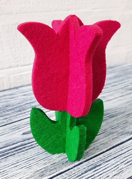 Decorative item made of felt Tulip 3D, 11 cm, raspberry