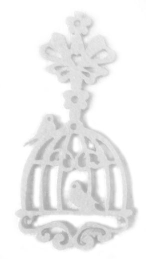 Decor from felt Cage with birds, 8.5 cm, white, 25 pcs. in the pack.