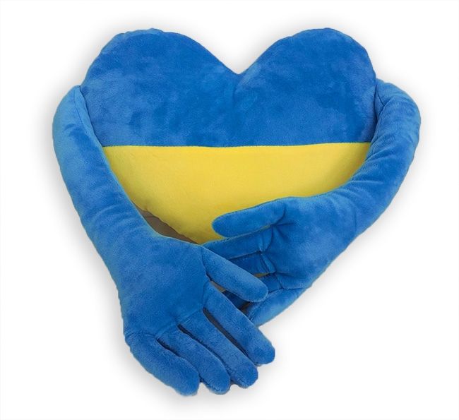 Textile souvenir Yellow - blue heart with handles, 35*27см