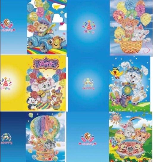 A set for creativity with rhinestones (postcard) Series Funny animals 6 pcs, 13 * 18 cm