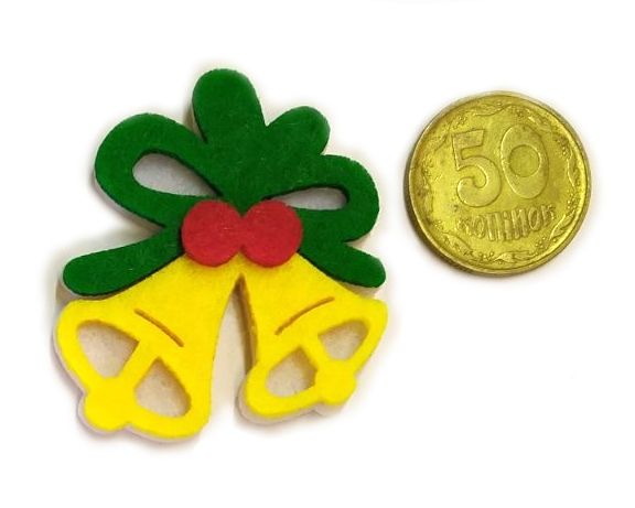 Decorative product made of felt Bells, 2 cm, yellow 30 pcs. in a pack