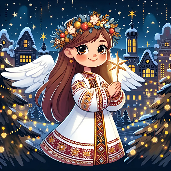 Christmas angel, 25*25cm, 5D. A set with rhinestones on a stretcher