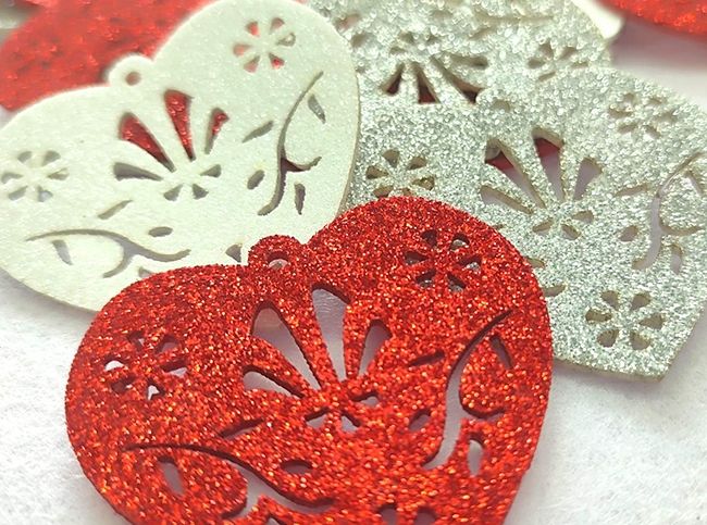 Decorative product Heart with a pattern, 5 cm, 30 pieces in a pack