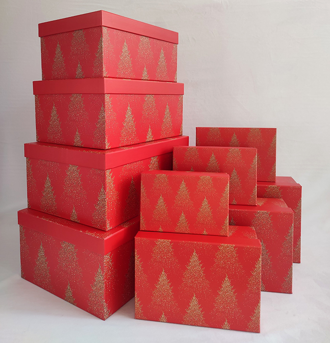 Set of gift boxes Golden Christmas trees, 10 pcs. per pack