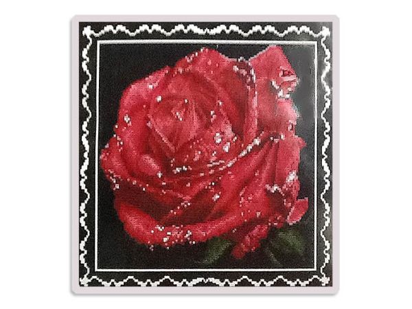 Set for embroidery a cross rose Red