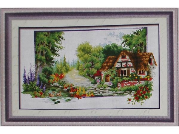 Kit embroidery cross house by a pond