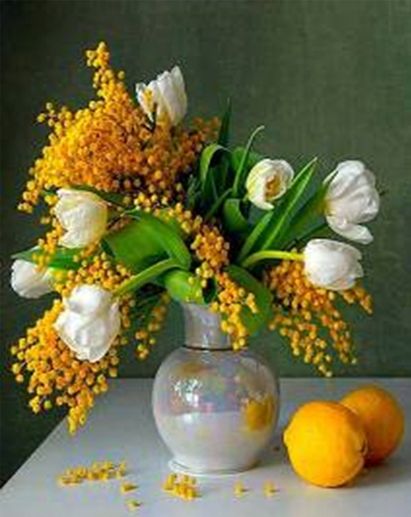 Bouquet with a mimosa 40 * 50 cm. Set for creativity with rhinestones on a stretcher