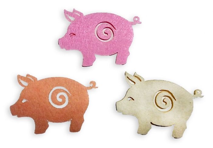 Decorative felt product Piglet, 7 cm, mix colors, 60 pcs. in the pack.