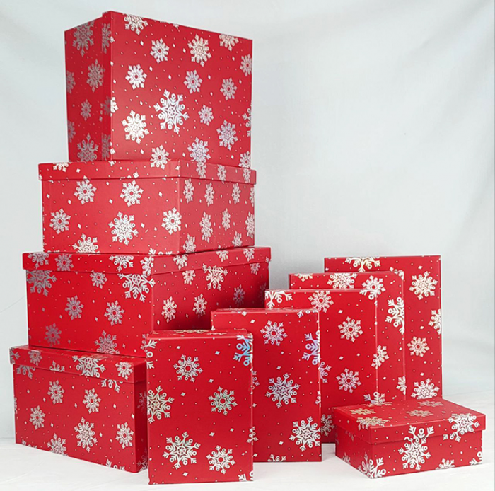 Set of gift boxes Silver snowflakes, 10 pcs. per pack