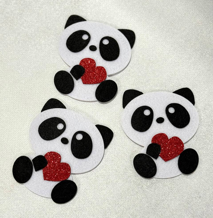 Decorative product made of felt Pandochka with a heart, 10 cm, 10 pcs. in a pack.