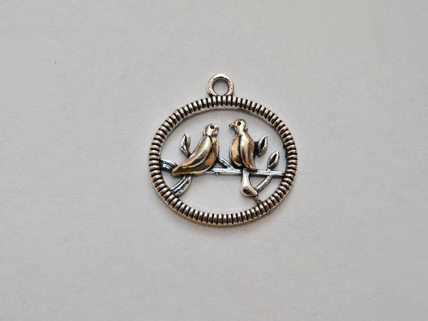 Accessories metal Two birds, oval, silver