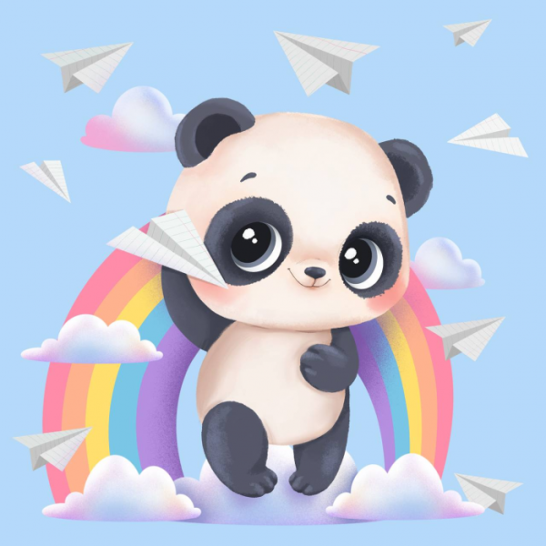Rainbow panda, 25*25cm, 5D. A set with rhinestones on a stretcher