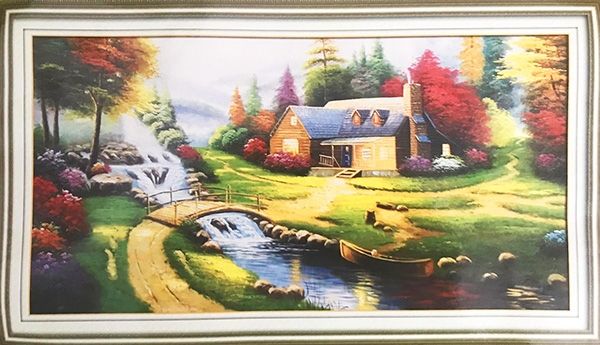 Embroidery kit, 186 * 96 cm. House near the stream