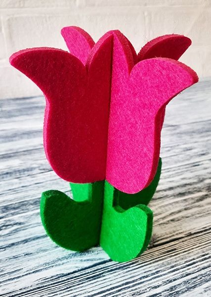 Decorative item made of felt Tulip 3D, 15 cm, raspberry