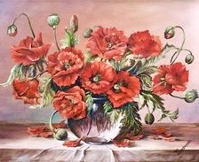 Bouquet of poppies, 21*25 cm. Set for creativity with rhinestones on 5D cardboard