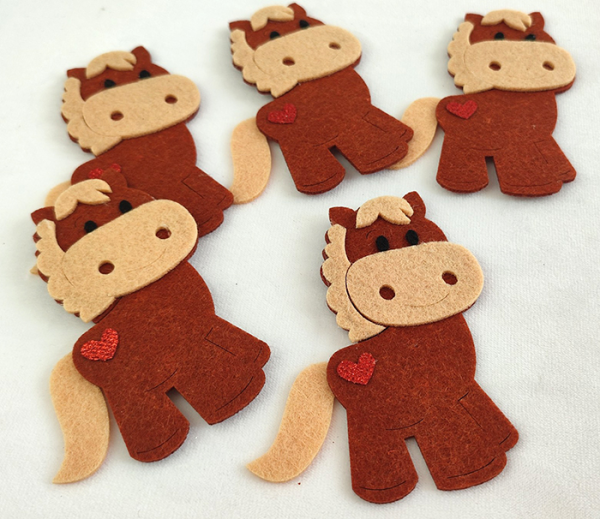Decorative felt product Grasshopper, 10 cm, brown, 5 pcs per pack.