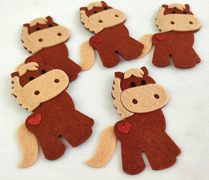 Decorative felt product Grasshopper, 10 cm, brown, 5 pcs per pack.