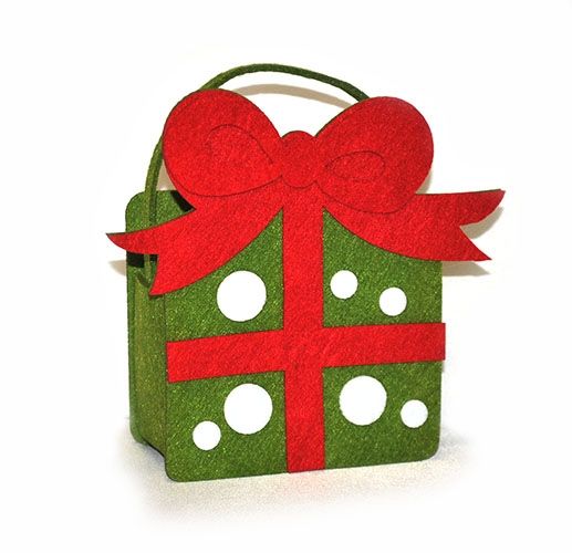 Basket made of felt Gift, green, 17 * 13 cm