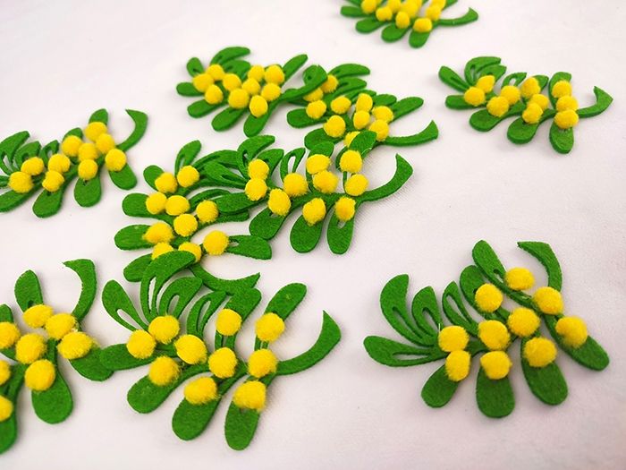 Decorative felt product Mimosa twig, 7 cm, 10 pcs per pack