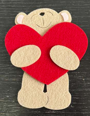 Decorative felt product Teddy bear with heart, 10 cm, 5 pcs per pack beige/U