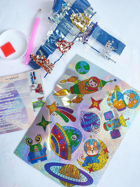 Space adventures, 15*21 cm. Set with rhinestones sticker