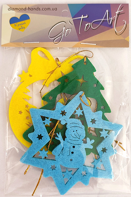 Decorative felt product New Year, 7 cm, 3 pcs per pack, mix