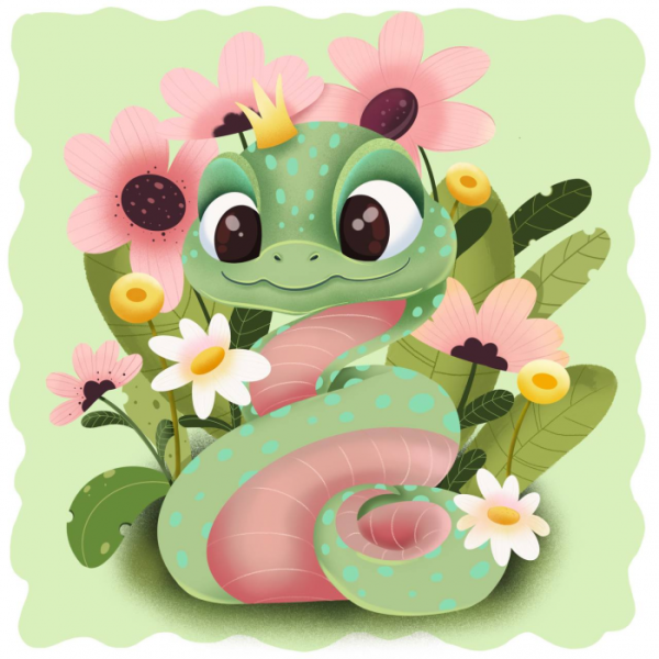 Snake, 25*25cm, 5D. A set with rhinestones on a stretcher