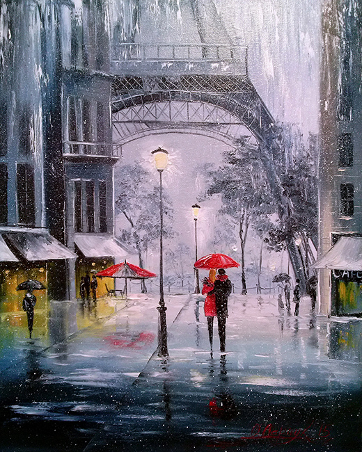 The first snow in Paris. Darchuk O. 40*50 cm. Set for creativity with rhinestones on a stretcher