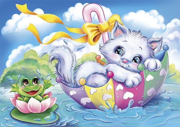 The traveling cat Art. Garbuz 20*30 cm. Set for creativity with rhinestones on a stretcher