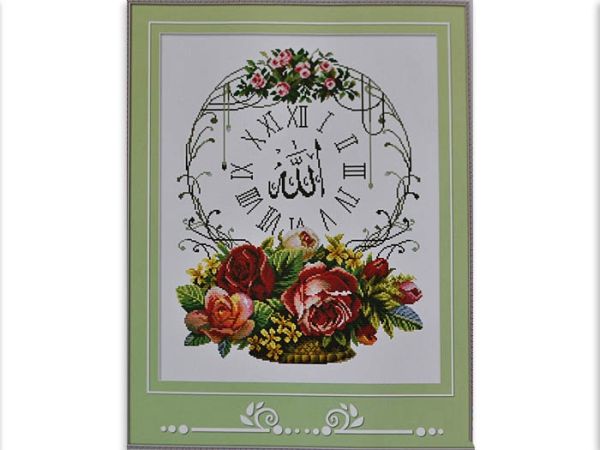 Kit embroidery cross Clock Basket with roses