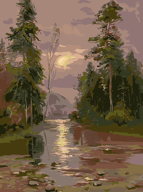 River landscape in the evening light, Simeon Fedorovich Fedorov