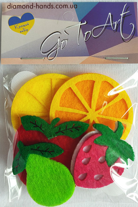 Decorative product with Velcro Fruits, 5 pcs per pack.