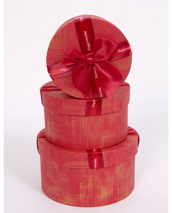 Set of gift boxes round 3 pcs red with gold