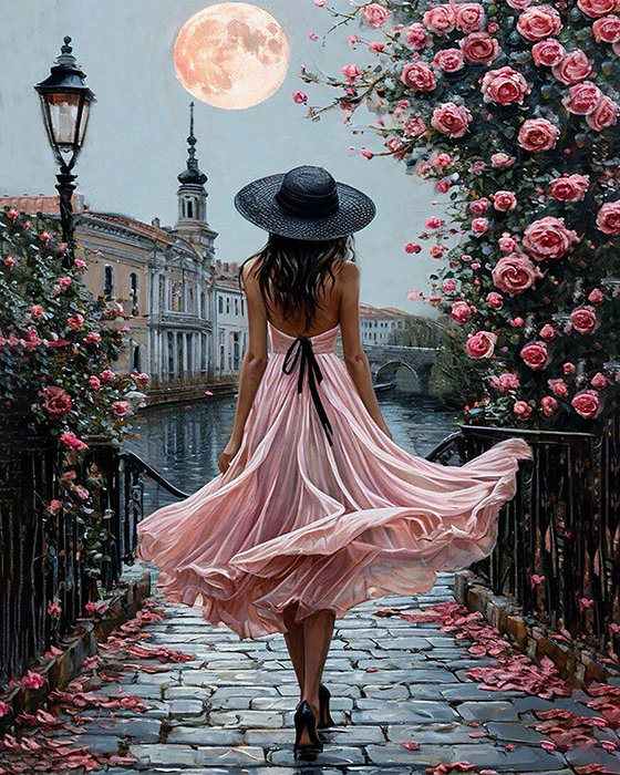 Rose Twilight, 40*50 cm. Set with rhinestones on a stretcher