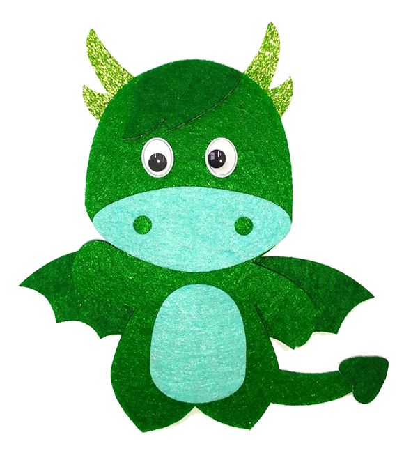 Decorative product made of felt Dragon, 10 cm, 6 pcs. in a pack., green/U