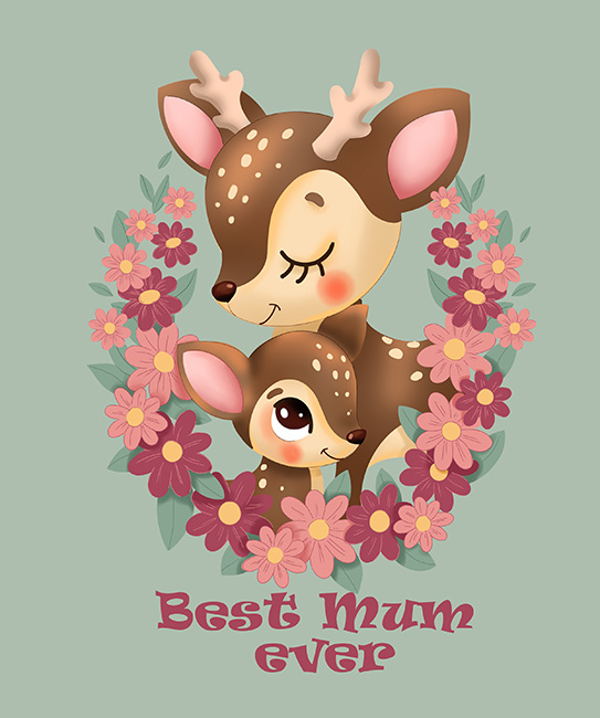 Best mum ever. Deer. 21*25 cm. Art. Tkachenko. Set with rhinestones on cardboard 5D