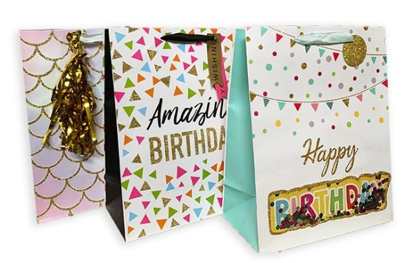 Пакет 37*30*12см паперовий "Happy birthday, хвилі, мікс в уп" 24 шт в пак