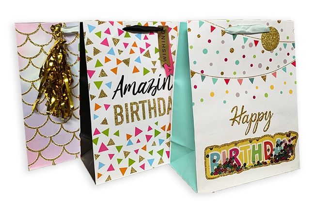 Пакет 37*30*12см паперовий "Happy birthday, хвилі, мікс в уп" 24 шт в пак