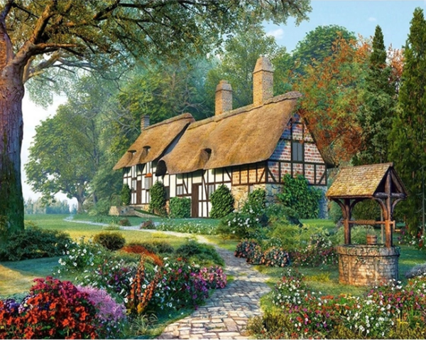 Family house, 30*40 cm. Set for creativity with rhinestones on a stretcher