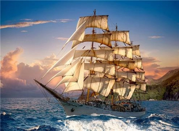 Journey under sail, 30*40 cm. Set for creativity with rhinestones on a stretcher