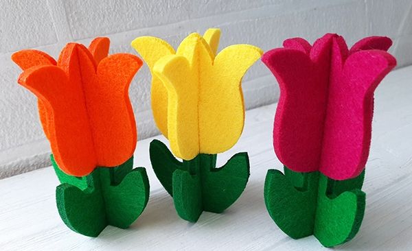 Decorative item made of felt Tulip 3D, 11 cm, orange