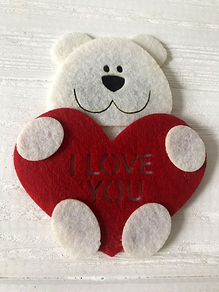 A decorative felt product Bear cub with a heart, 10 cm, 10 pcs in a pack