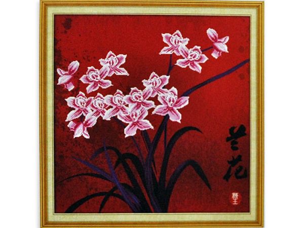 Set for embroidery cross Flowers on a red