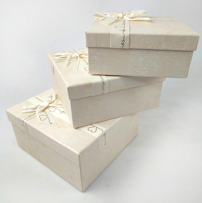 Set of gift boxes 3 pcs. in a pack. milky square, matte