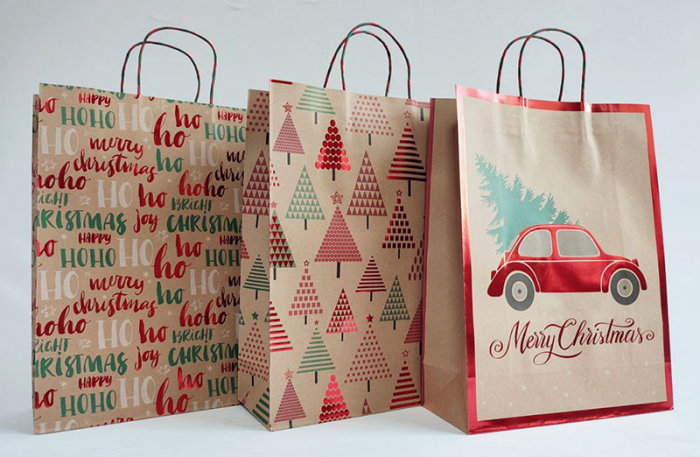 Package 30*40*12cm paper Machines, Christmas trees/kraft, 12 pcs in a pack.